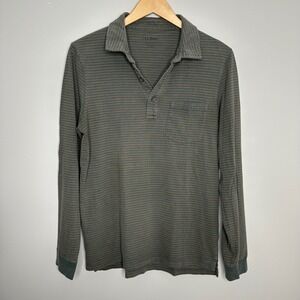 L.L. Bean Women's Green Organic Cotton Striped Long Sleeve Polo Shirt S REG